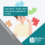 Gráfico de control o tendencia de producción mostrando un aumento en la tasa de scrap, con diagramas BLUF y SCQA para la comunicación ejecutiva de los hallazgos.
